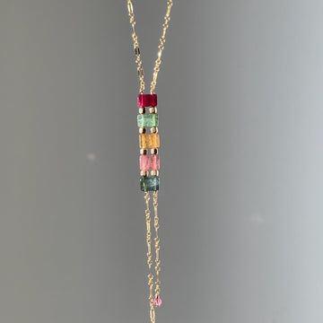 Tourmaline & Gold Lariat Necklace