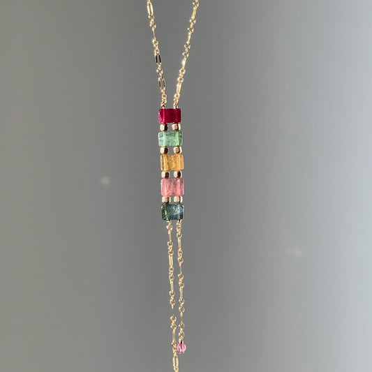 Tourmaline & Gold Lariat Necklace