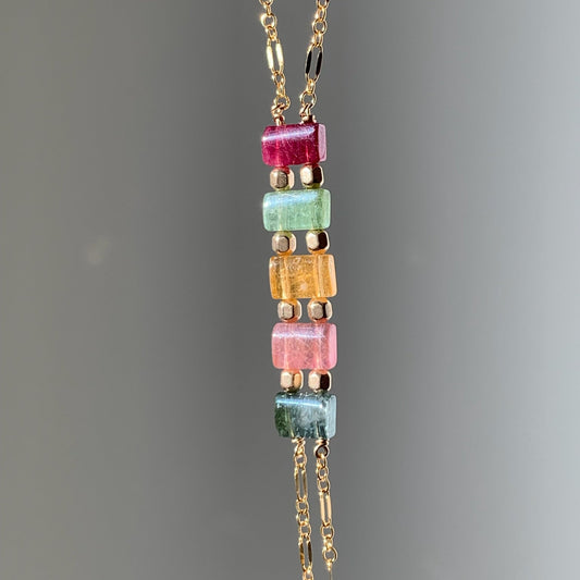 Tourmaline & Gold Lariat Necklace