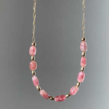 Pink Tourmaline & Gold Draped Necklace