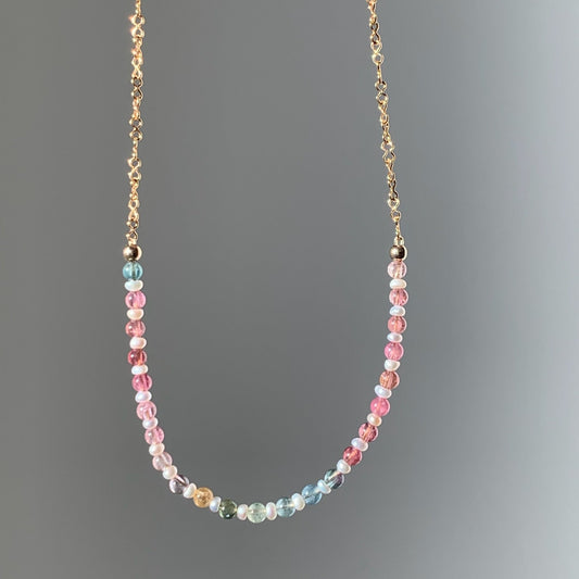 Mini Pearl & Tourmaline Draped Necklace