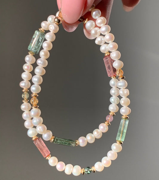 Pearl & Tourmaline Bar Beaded Bracelet