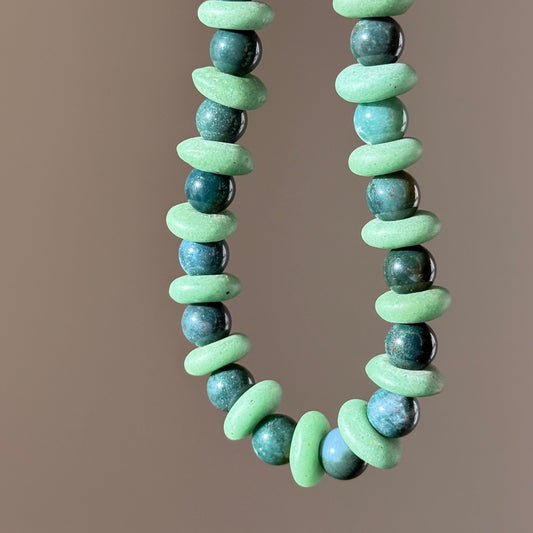 Deep Green Disc Beaded Necklace