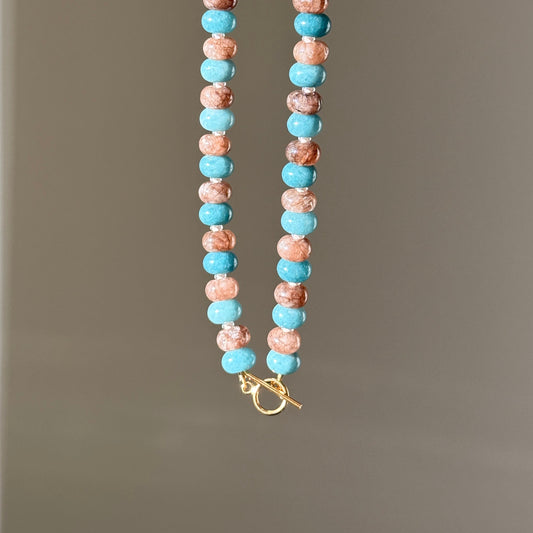 Blue & Brown Toggle Beaded Necklace