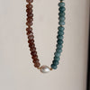 Blue, Brown and Pearl Beaded Necklace