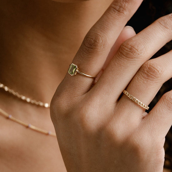 14k Solid Gold Curb Chain Ring - Quad Espresso Jewelry
