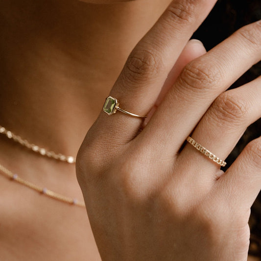 14k Solid Gold Curb Chain Ring - Quad Espresso Jewelry