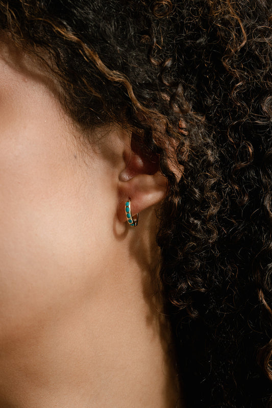 Turquoise Huggie Hoops - Quad Espresso Jewelry