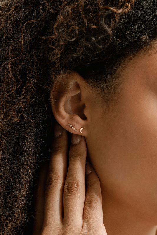 14k Solid Gold Moon Studs