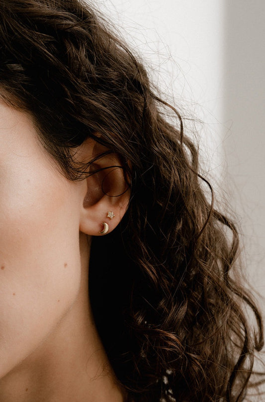14k Solid Gold Moon Studs