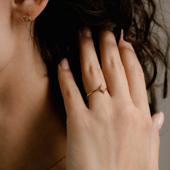 14k Solid Gold Starburst Diamond Ring - Quad Espresso Jewelry