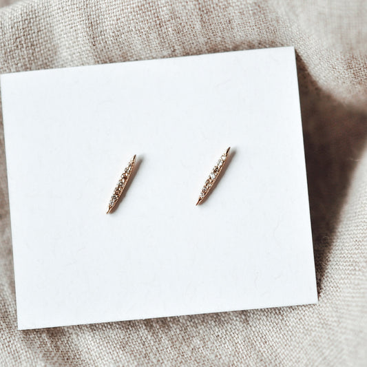 Marquise Diamond Bar Studs - Solid Gold