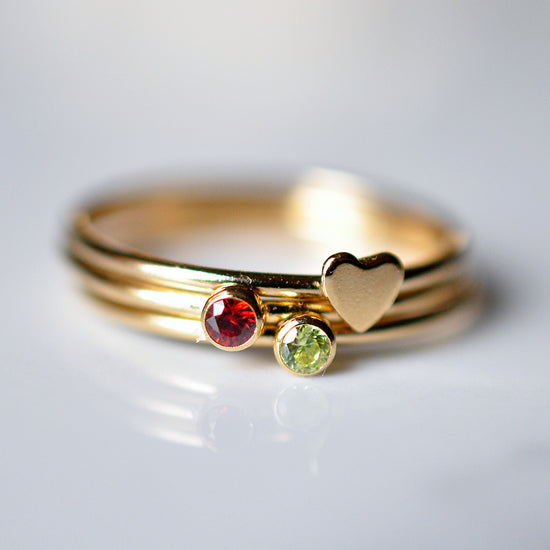 Heart & Birthstone Stack - Quad Espresso Jewelry