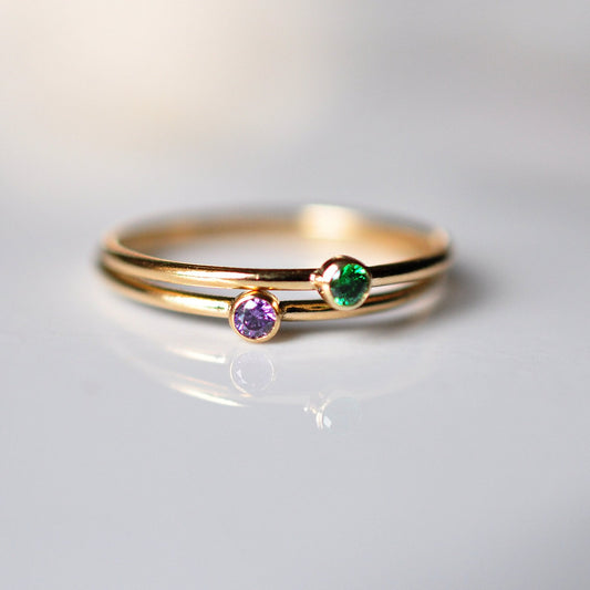 Two Birthstones Ring Stack - Quad Espresso Jewelry