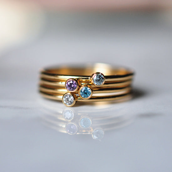 Four Birthstones Ring Stack - Quad Espresso Jewelry
