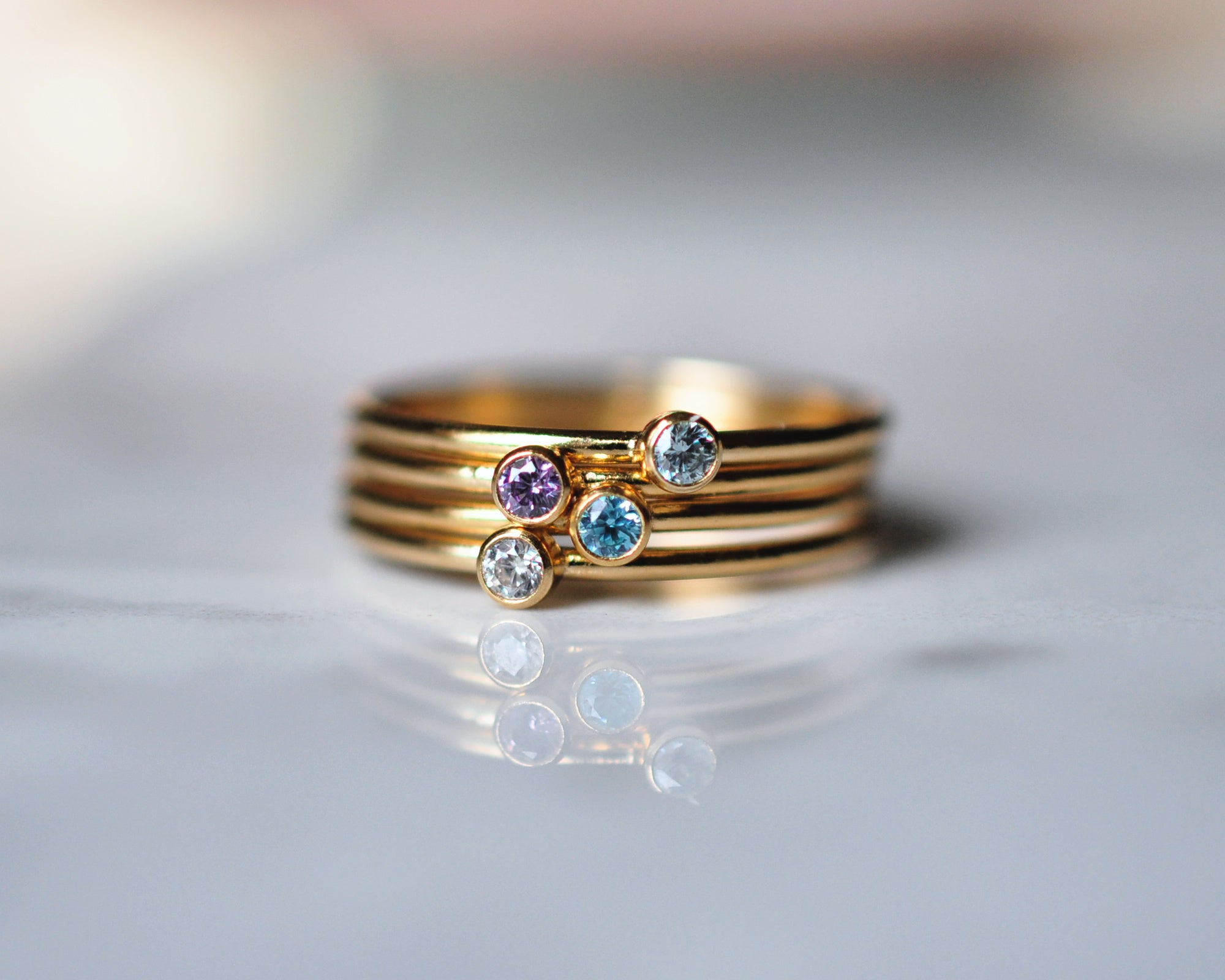 Stacker Birthstone Rings Four Birthstones Ring Stack – Quad Espresso Jewelry