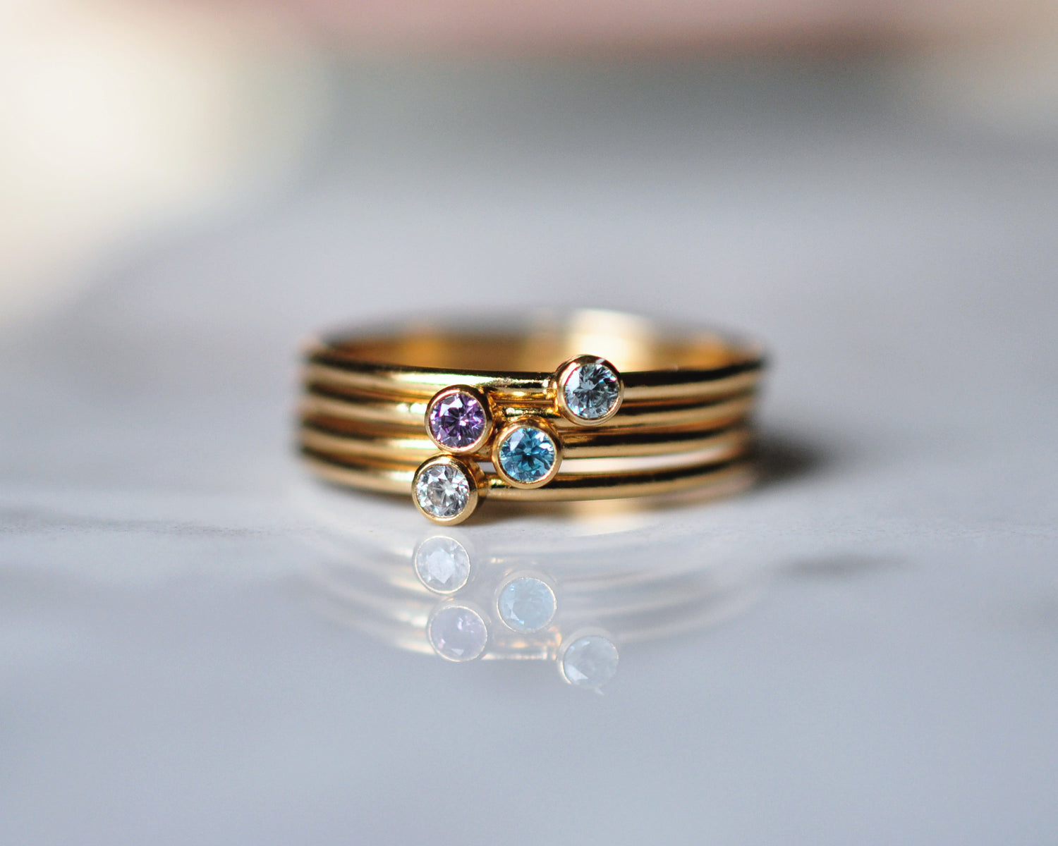 Yellow Gold Mothers Day Birthstone Stackable Rings Tell Her Story