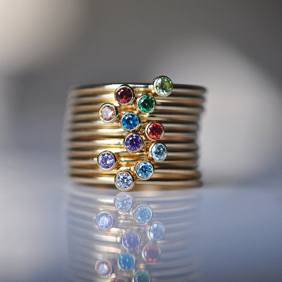 Two Birthstones Ring Stack - Quad Espresso Jewelry