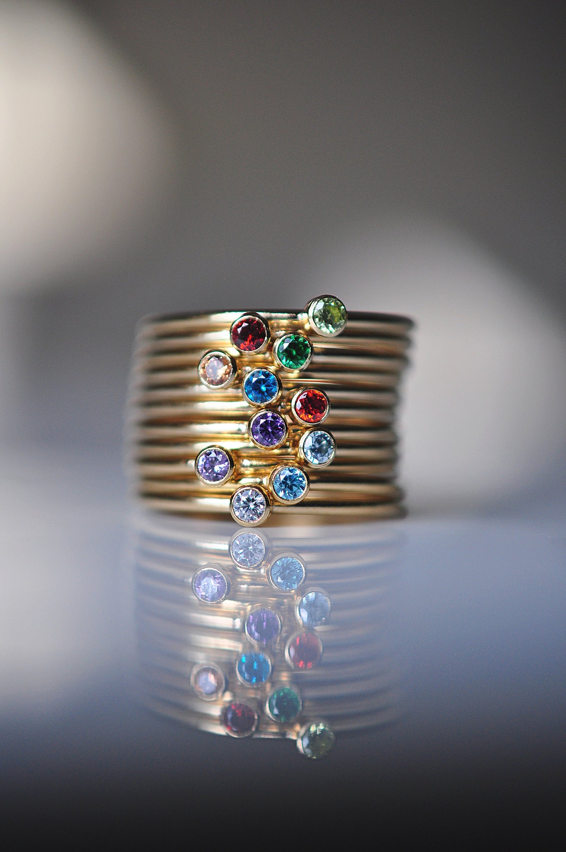 Two Birthstones Ring Stack - Quad Espresso Jewelry