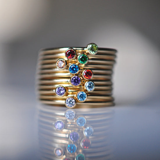 Heart & Birthstone Stack - Quad Espresso Jewelry