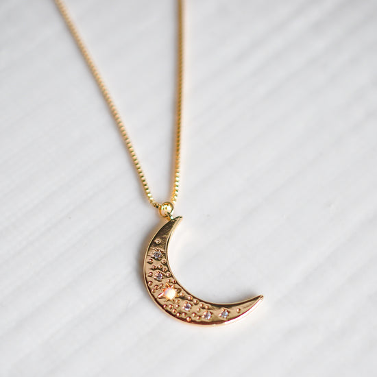 Embellished Moon Charm Necklace - Quad Espresso Jewelry