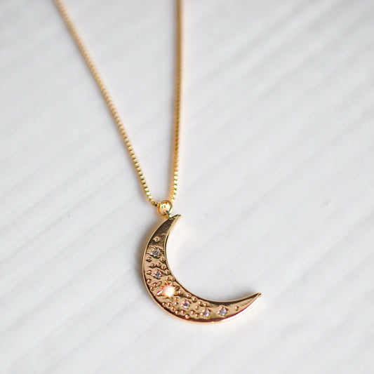 Embellished Moon Charm Necklace - Quad Espresso Jewelry
