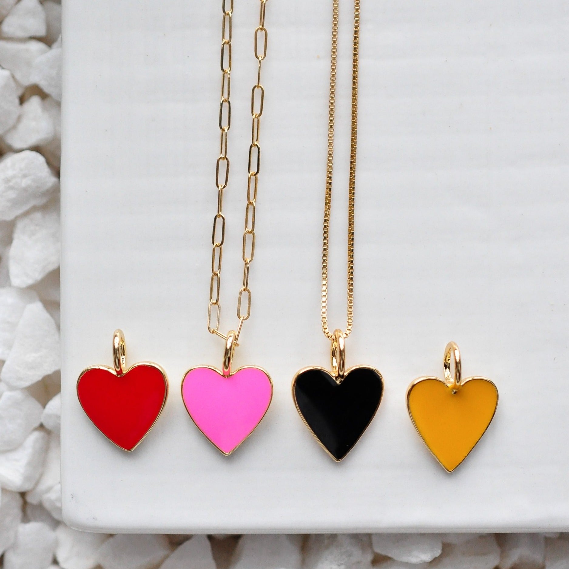 Colored Heart Charm Necklace - Quad Espresso Jewelry