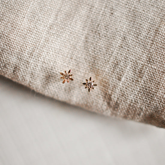 14k Solid Gold Compass Star Diamond Studs - Quad Espresso Jewelry