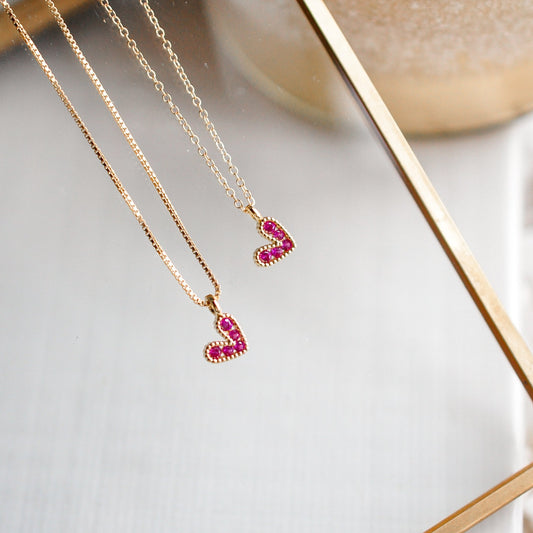 Mini Beaded Pink Heart Necklace - Quad Espresso Jewelry