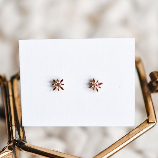 14k Solid Gold Compass Star Diamond Studs - Quad Espresso Jewelry