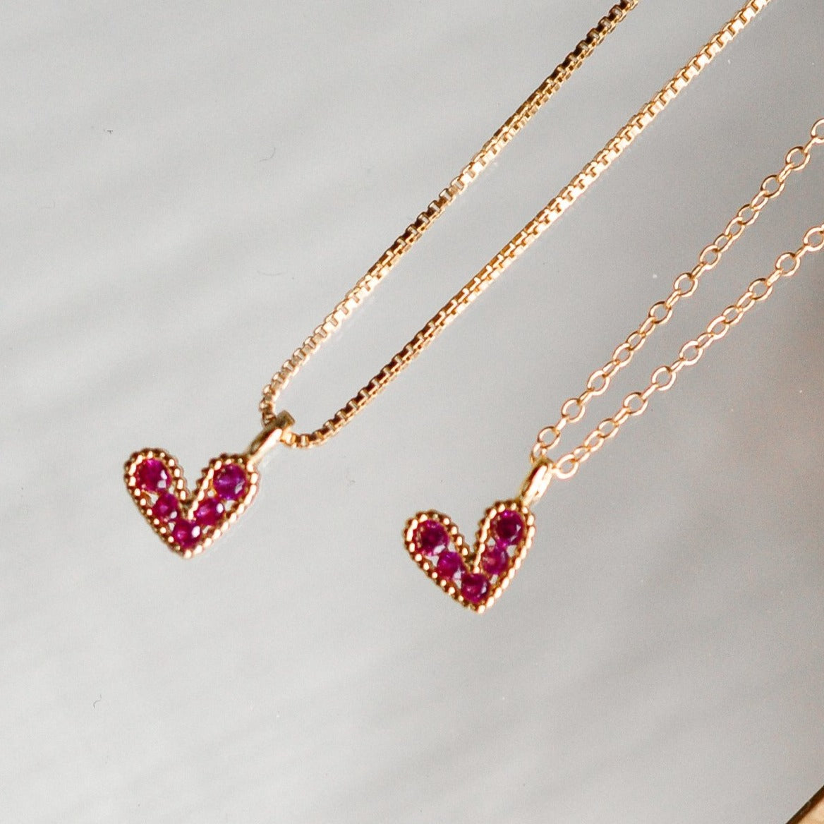Mini Beaded Pink Heart Necklace - Quad Espresso Jewelry