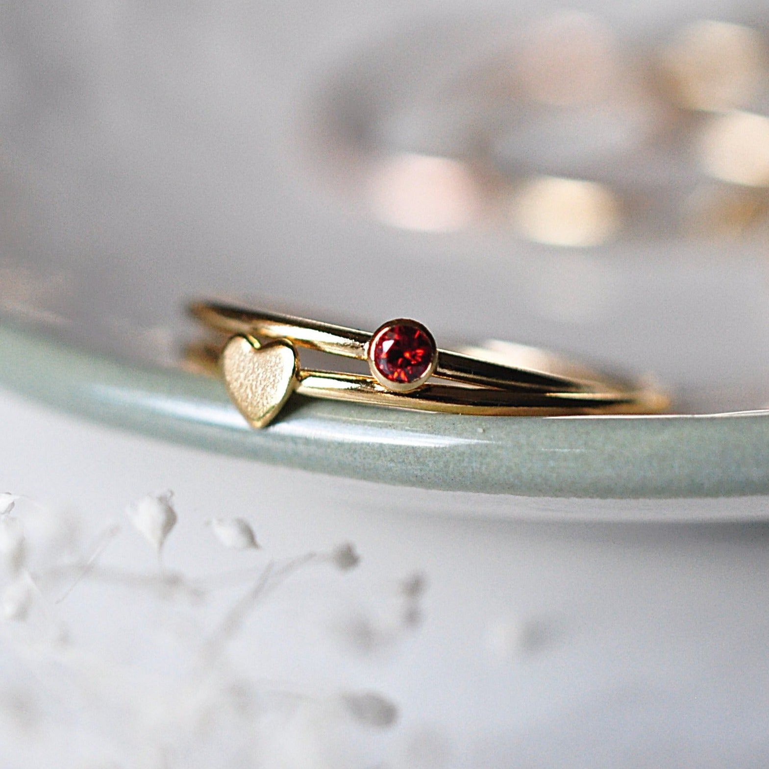 Two Birthstones Ring Stack - Quad Espresso Jewelry