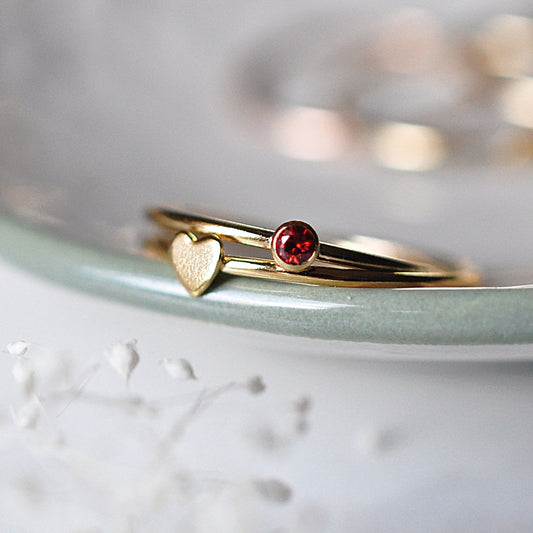 Heart & Birthstone Stack - Quad Espresso Jewelry