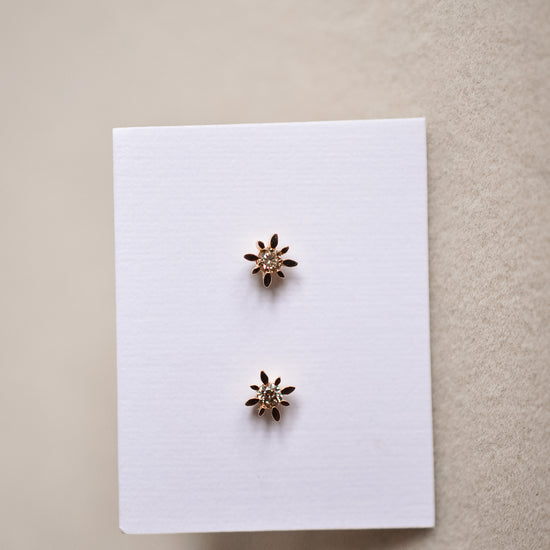 14k Solid Gold Compass Star Diamond Studs - Quad Espresso Jewelry