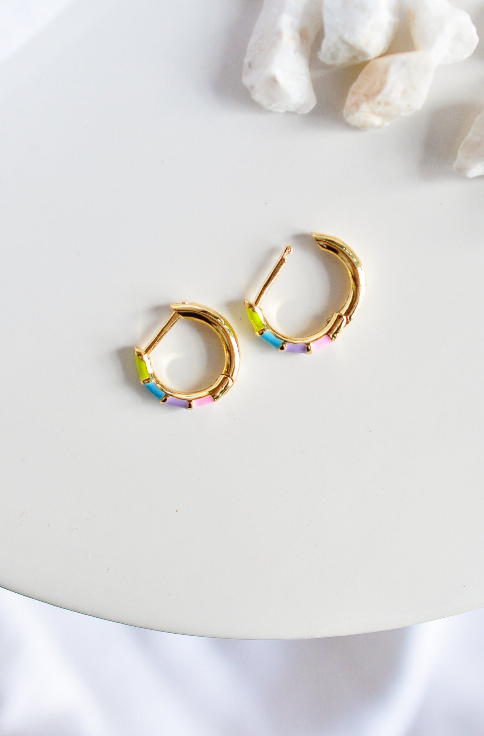 Pastel Rainbow Enamel Hoops - Quad Espresso Jewelry