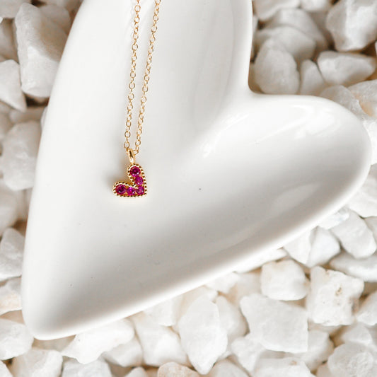 Mini Beaded Pink Heart Necklace - Quad Espresso Jewelry