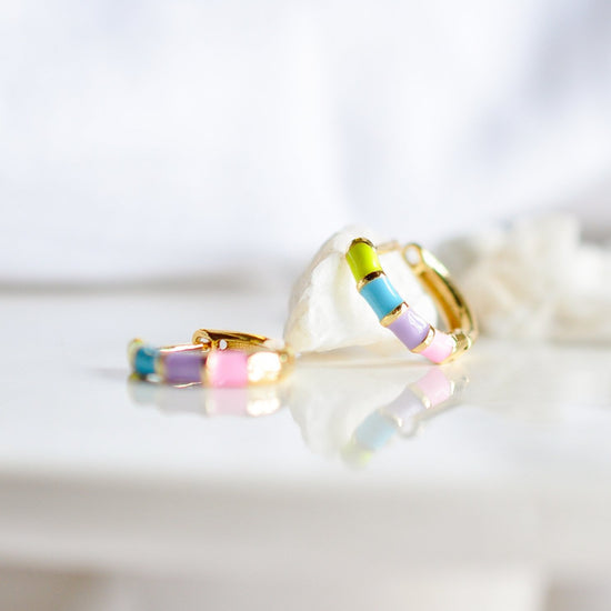 Pastel Rainbow Enamel Hoops - Quad Espresso Jewelry