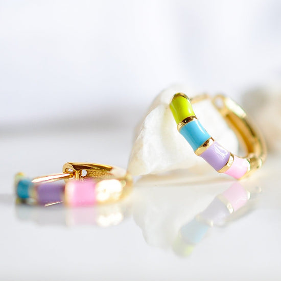 Pastel Rainbow Enamel Hoops - Quad Espresso Jewelry