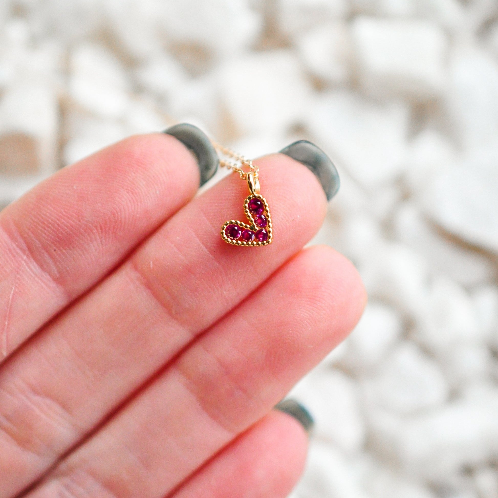 Mini Beaded Pink Heart Necklace - Quad Espresso Jewelry