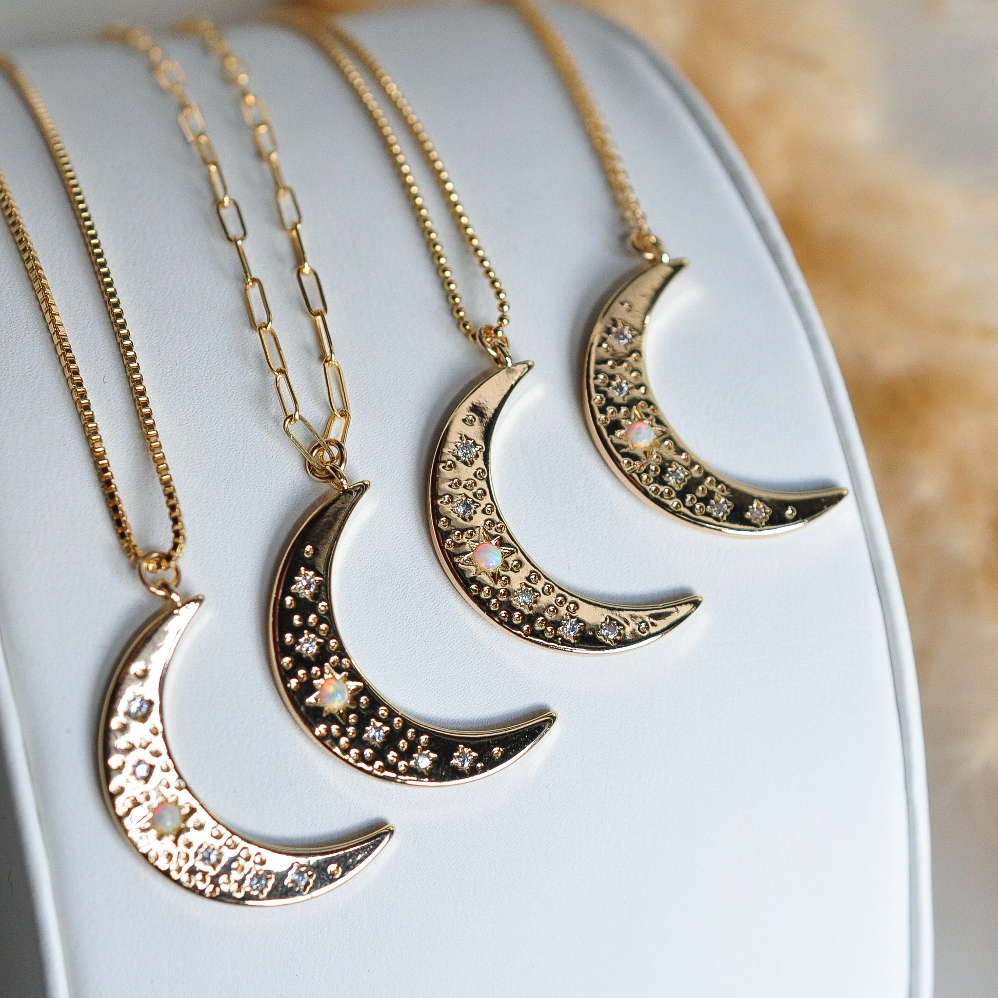 Embellished Moon Charm Necklace - Quad Espresso Jewelry