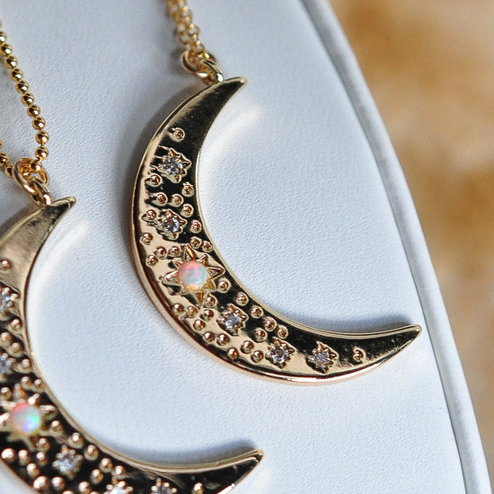 Embellished Moon Charm Necklace - Quad Espresso Jewelry