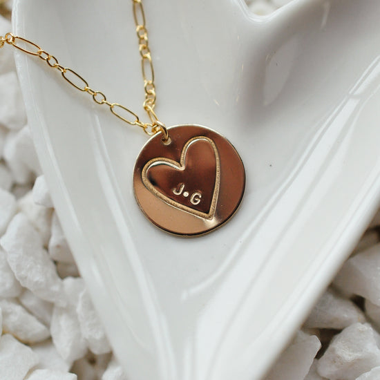 Stamped Heart & Initial Necklace - Quad Espresso Jewelry