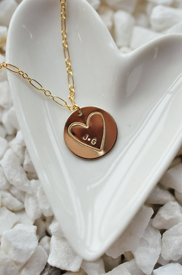 Stamped Heart & Initial Necklace - Quad Espresso Jewelry