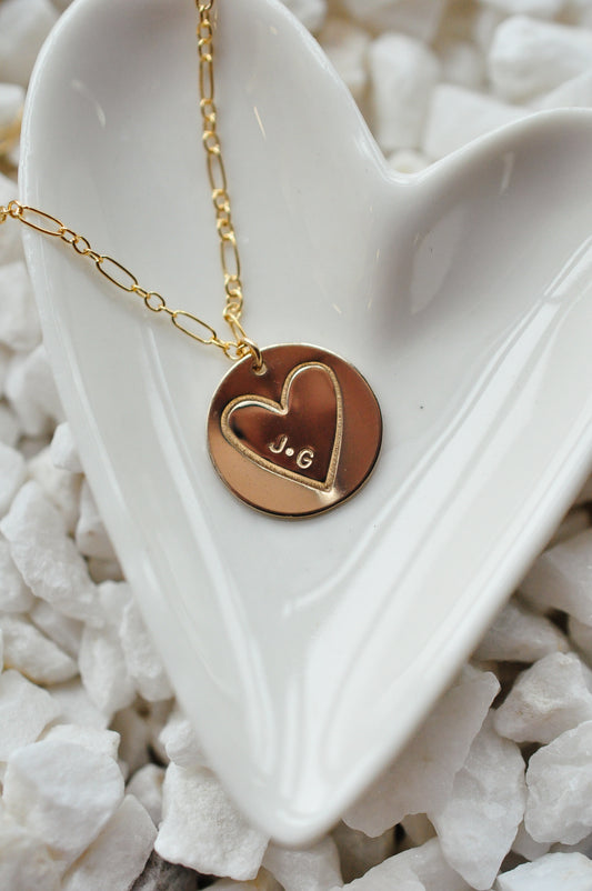 Stamped Heart & Initial Necklace - Quad Espresso Jewelry
