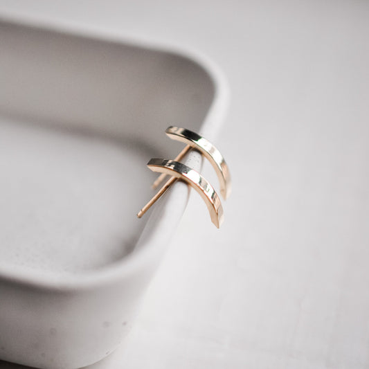 14k Solid Gold Curved Bar Stud - Quad Espresso Jewelry