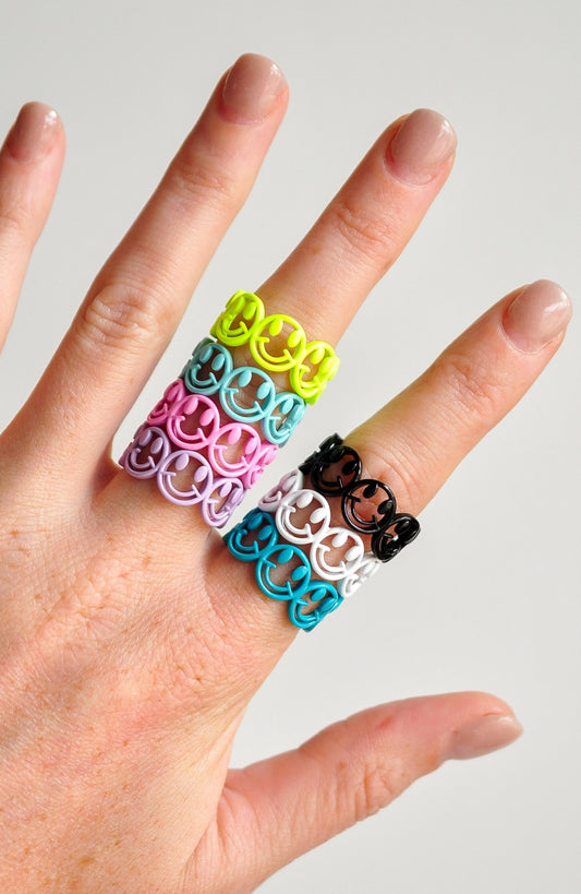 Smiley Face Enamel Ring - Quad Espresso Jewelry