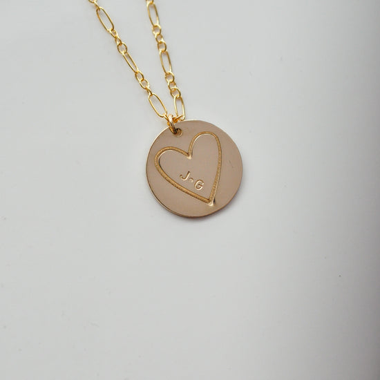 Stamped Heart & Initial Necklace - Quad Espresso Jewelry