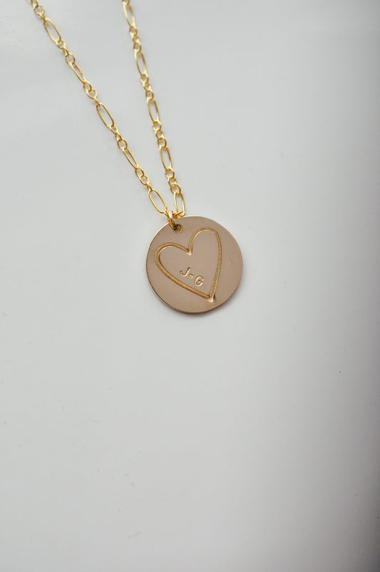Stamped Heart & Initial Necklace - Quad Espresso Jewelry