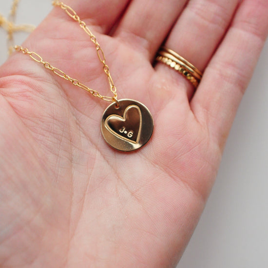 Stamped Heart & Initial Necklace - Quad Espresso Jewelry