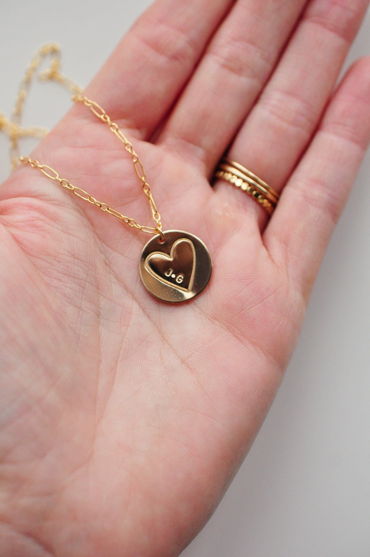 Stamped Heart & Initial Necklace